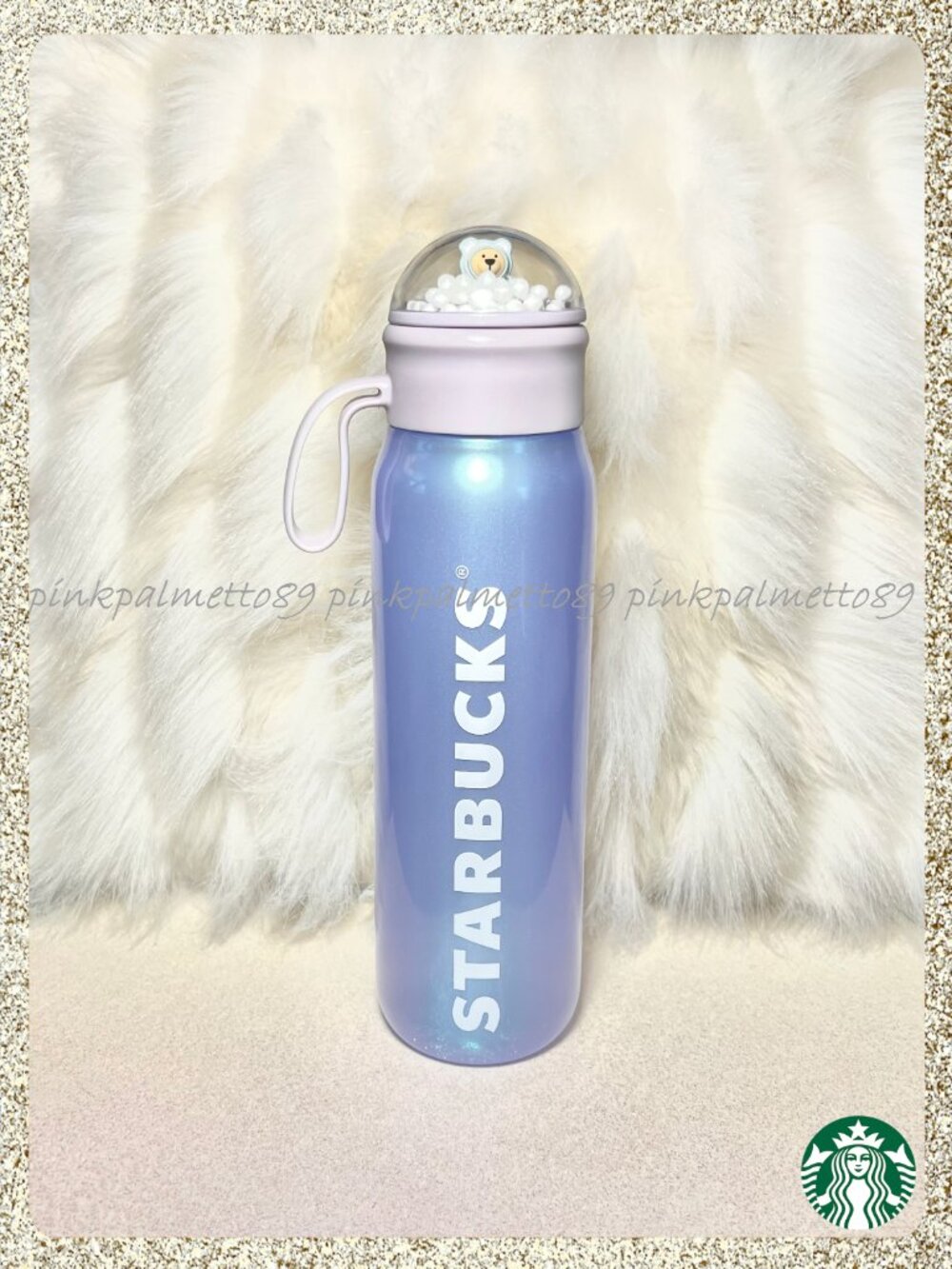❄️ NWT 2025 Starbucks Iridescent Blue/Periwinkle Bottle Tumbler w/ Snow Globe